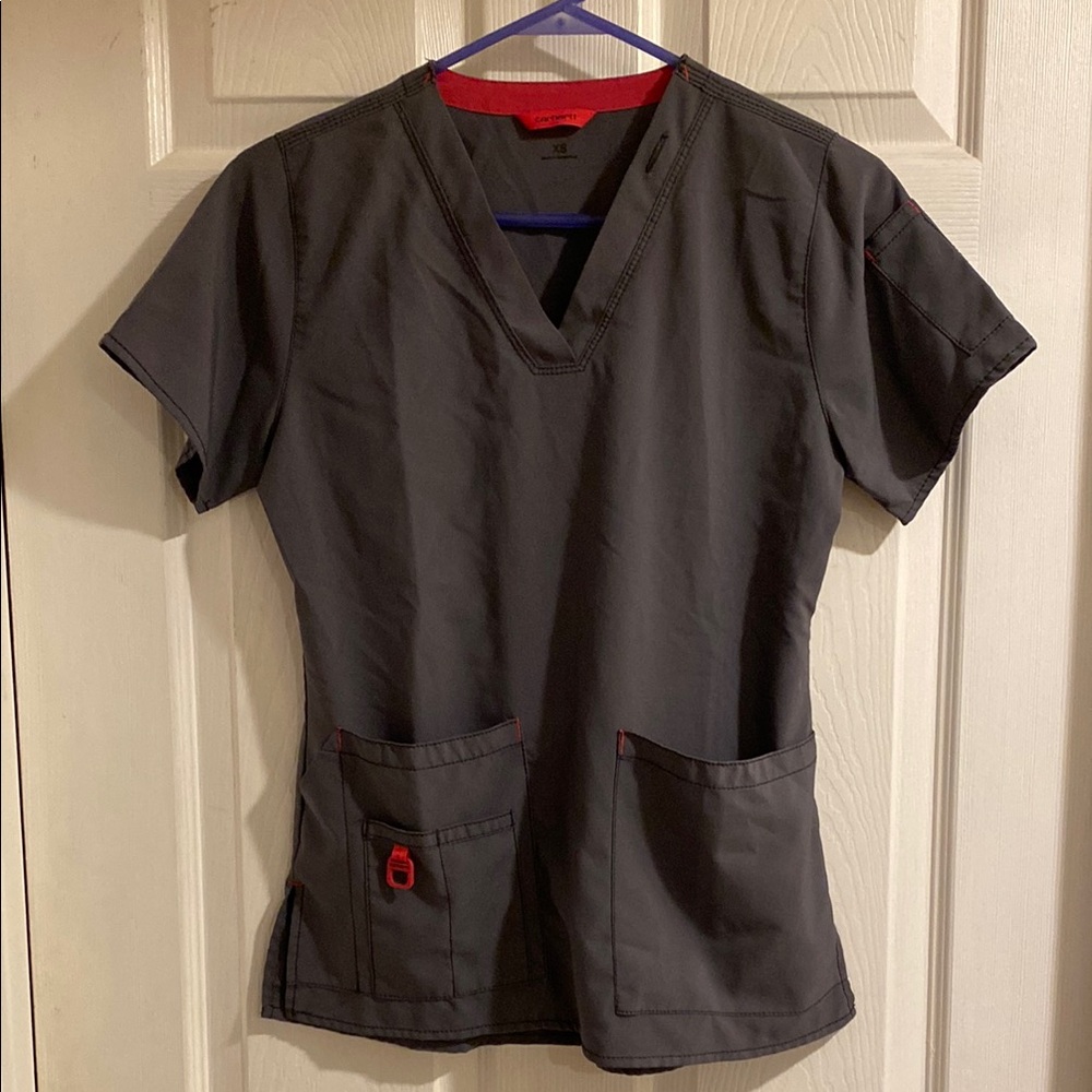 Carhartt Force V-Neck Scrub Set Gray and Red Women’s XS Comfy Stretch Utility